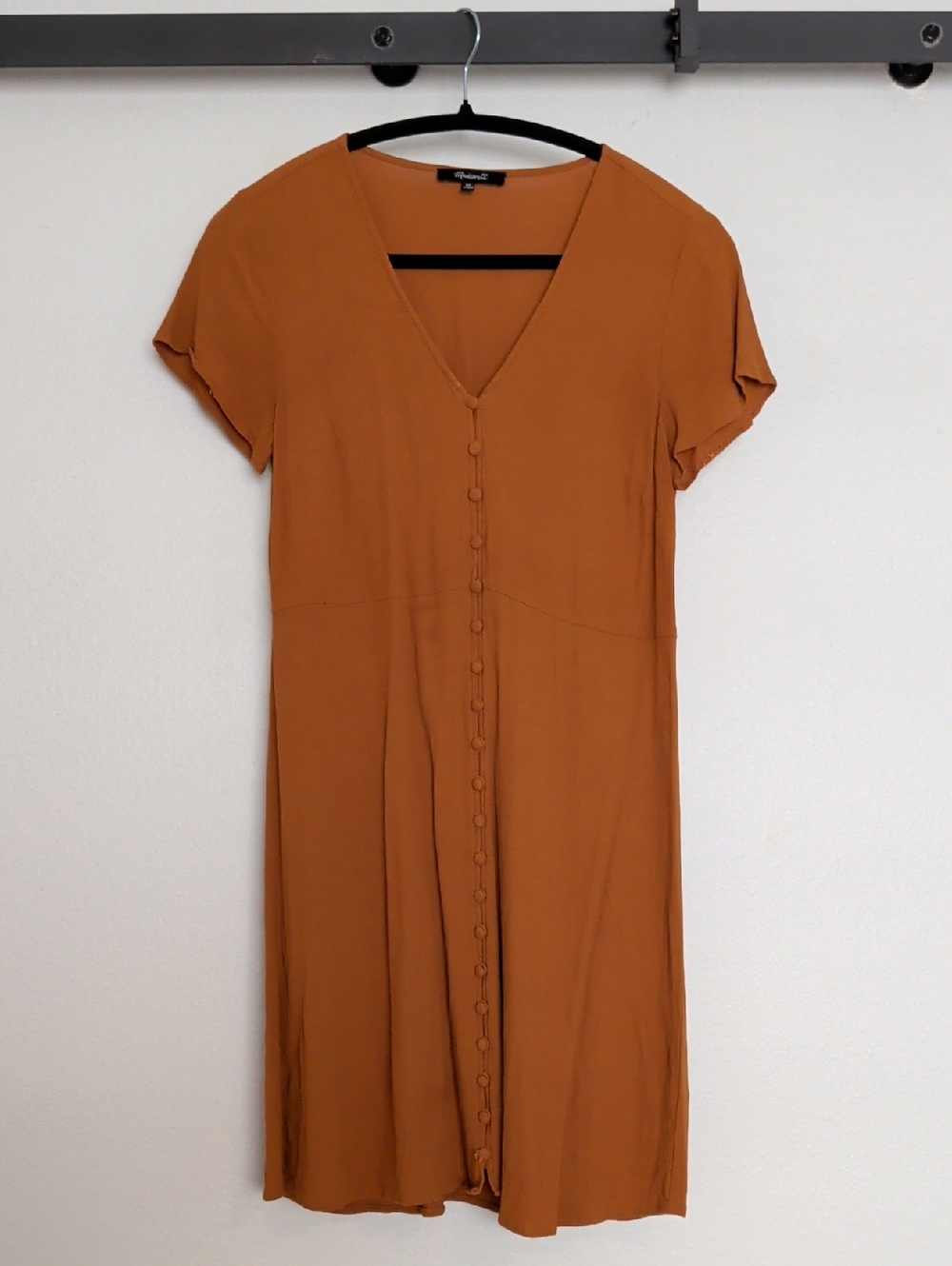 Madewell Rust Button-Front V-Neck Midi Dress